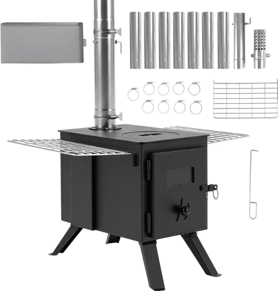 Costway Hot Tent Wood Burning Stove 8.4' w/ 8 Chimney Pipes & Spark Arrestor 82222321 New