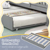 Twin size gray trundle bed with roof, ideal for siblings and guests, featuring sturdy wooden frame and cozy design.