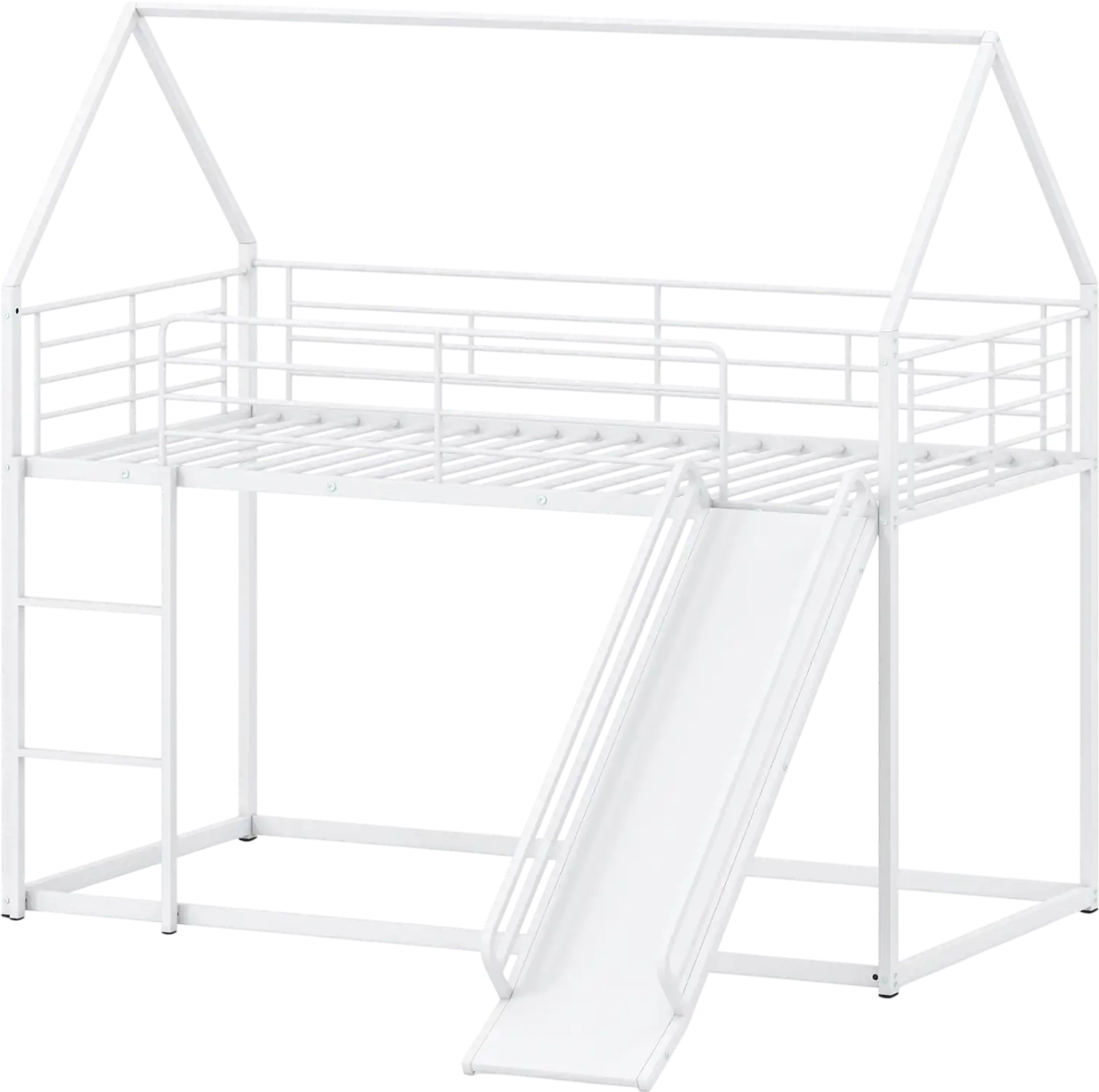 Costway House-Shaped Metal Twin Over Twin Low Bunk Bed 35792108 New