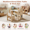 House-shaped wooden kids table and chair set in natural finish, ideal for drawing, reading, and playing.