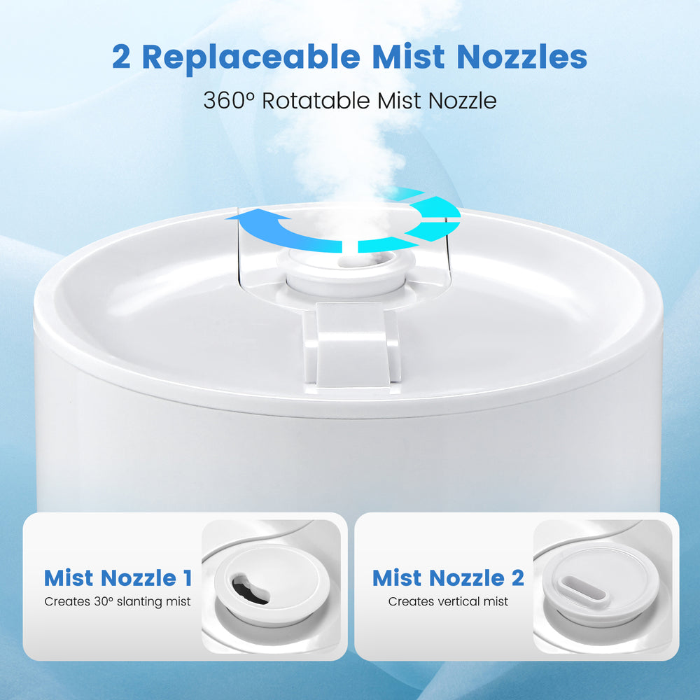 Two 360° rotatable mist nozzles for the 5.5L cool mist humidifier, designed for customizable mist direction.