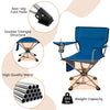 Portable foldable hunting chair in blue with 360° swivel, non-slip foot pads, and mesh cup holder for outdoor.