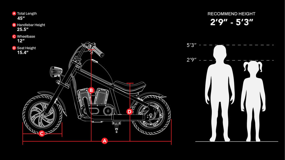 Hyper Gogo Cruiser 12 Plus Electric Kids Motorcycle App Control and Bluetooth Speaker 21.9V 160W 10 MPH 7.5 Mile Range EL-MB03C New