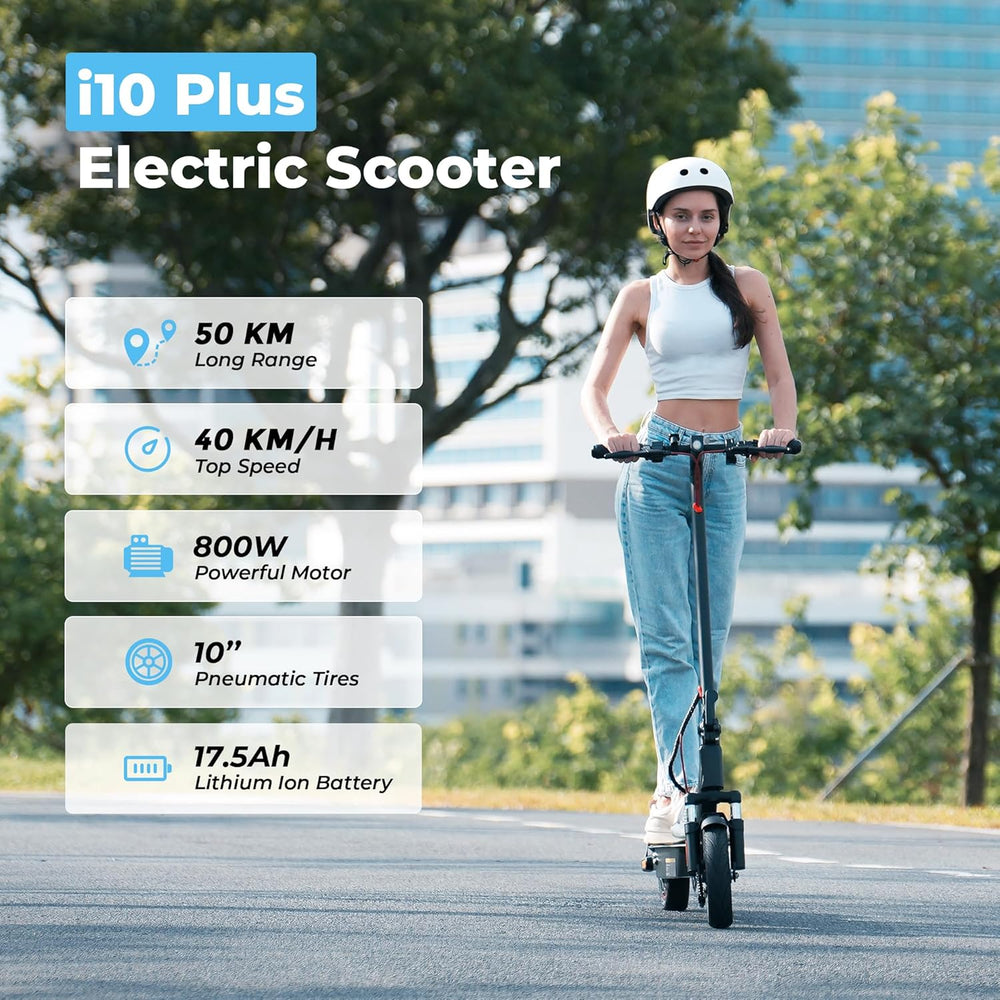 iScooter i10 Plus Electric Scooter Foldable 800W 36V Li-Ion Battery 25 MPH 31 Mile Range with Bluetooth App New