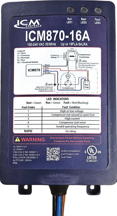 ICM Controls ICM870-16A Soft Starter Built-In Capacitor Over Current Protection for Residential and Commercial Motors New