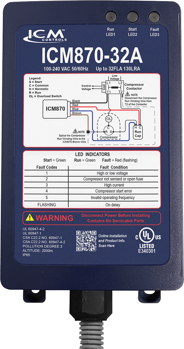 ICM Controls ICM870-32A Soft Starter Built-In Capacitor Over Current Protection for Residential and Commercial Motors New