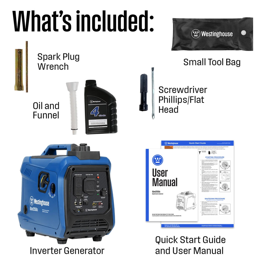 Westinghouse iGen2550c Inverter Generator 1800W/2550W 30 Amp Recoil Start Gas with CO Sensor New