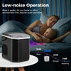 Countertop ice maker in black, producing bullet-shaped ice quietly at under 35dB, ideal for home and parties.