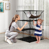 3-tier black metal cat cage with cozy hammock, ideal for climbing and lounging, perfect for indoor pets.