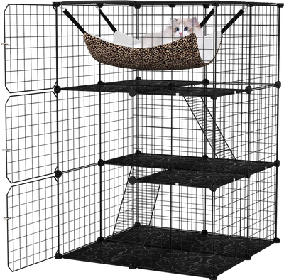 Costway 3-Tier Indoor Cat Cage Enclosure Metal Wire Kennel 23715915 New