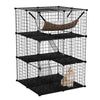 3-tier black metal cat cage with climbing ladders, cozy hammock, and lockable doors for secure pet play and rest.