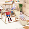 Kids enjoying the adjustable swing and slide combination of the 5-in-1 indoor jungle gym, fostering active play and fun.