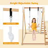 Height-adjustable swing with multi-strand ropes and safety hooks, designed for kids' indoor play and motor skill.