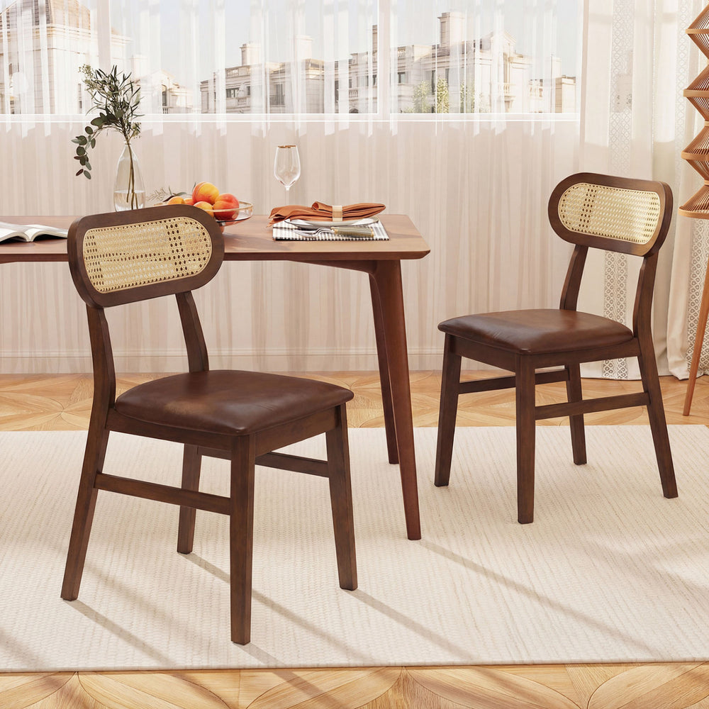 Indoor Mid Century Wood Dining Chairs Set of 2  for Dining Room-Coffee - Gallery View 1 of 7