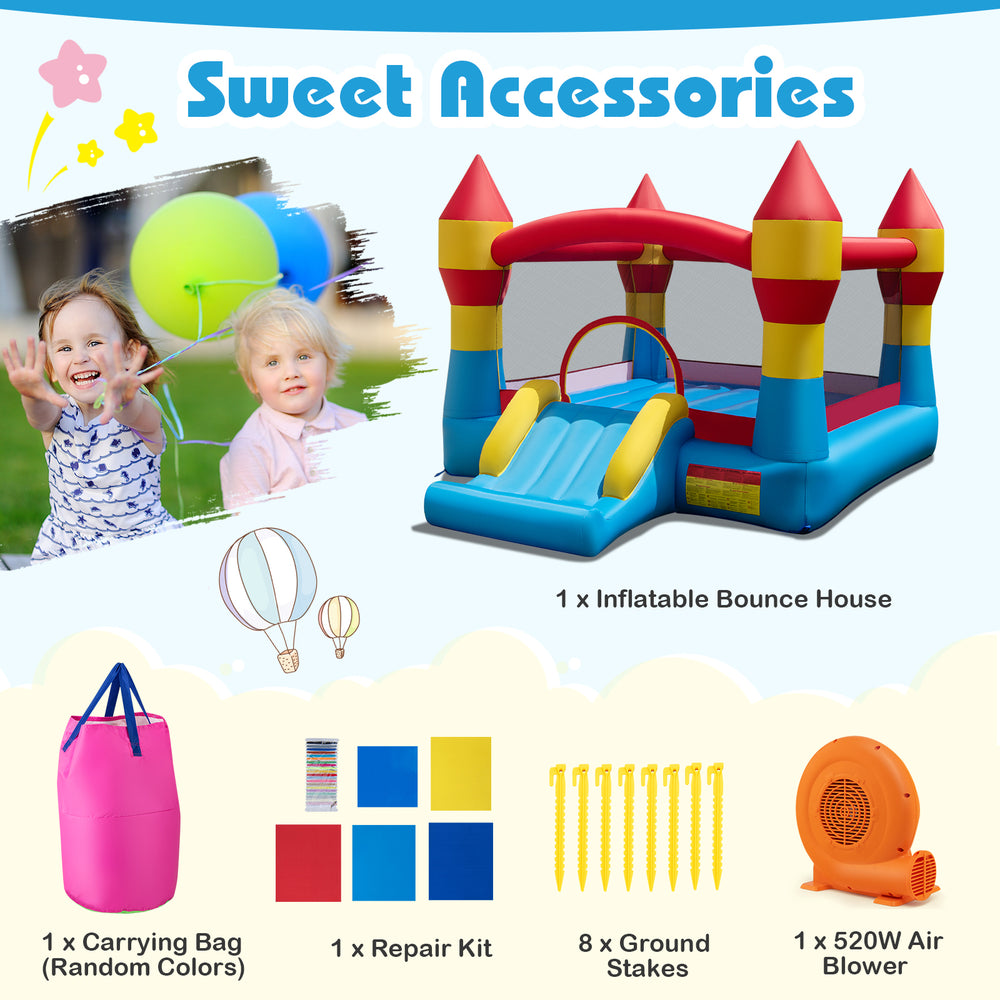Inflatable 3-in-1 kids bouncer with slide, featuring a large jumping area and mesh walls for safety, perfect for.