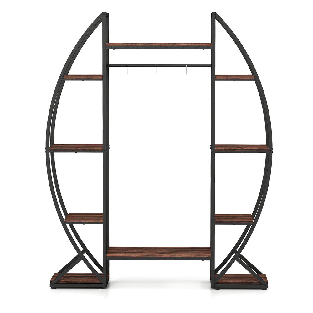 Tall 63" indoor plant stand with 10 tiers and metal hooks, featuring an elegant curved design for stylish plant display.