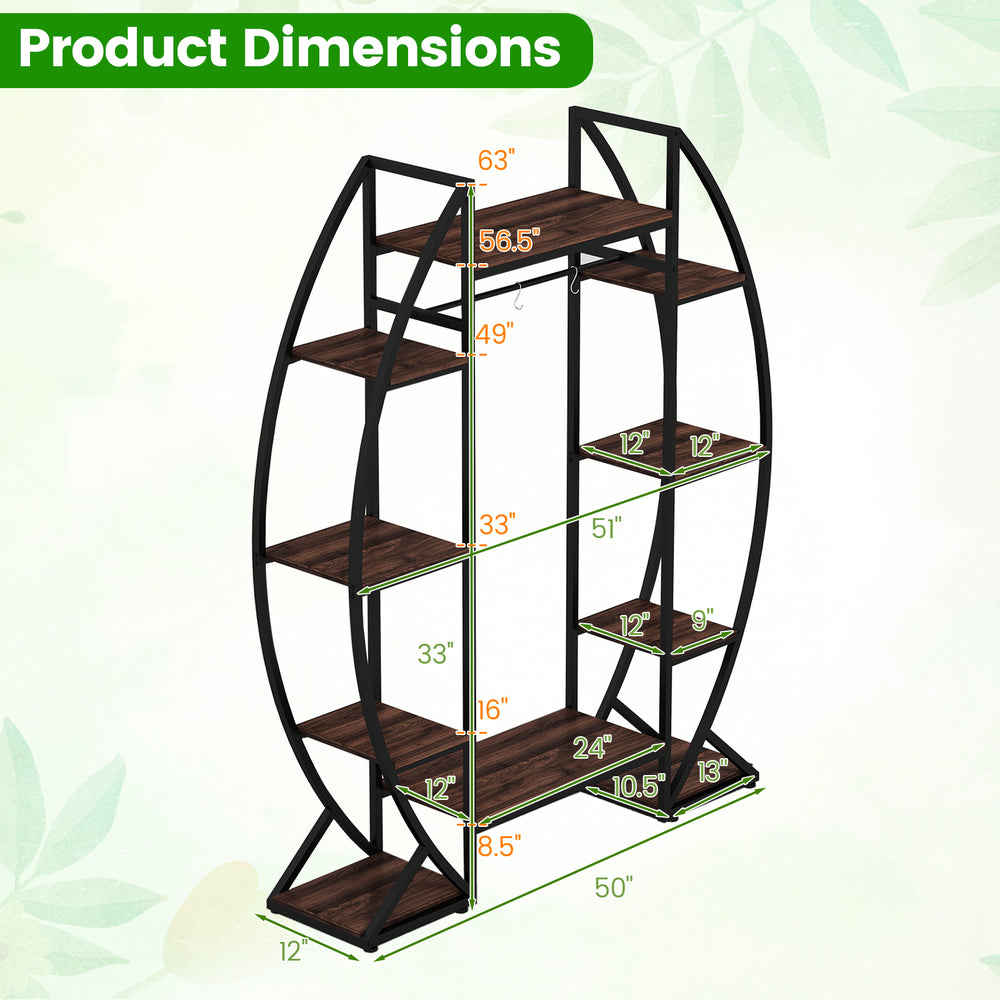 Indoor plant stand with 10 tiers and 4-head grow lights, 63" tall, ideal for displaying potted plants in any room.