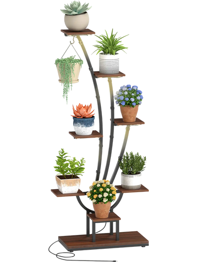 Costway 8-Tier Tall Corner Plant Stand w/ Grow Lights Metal Shelf 11808514 New