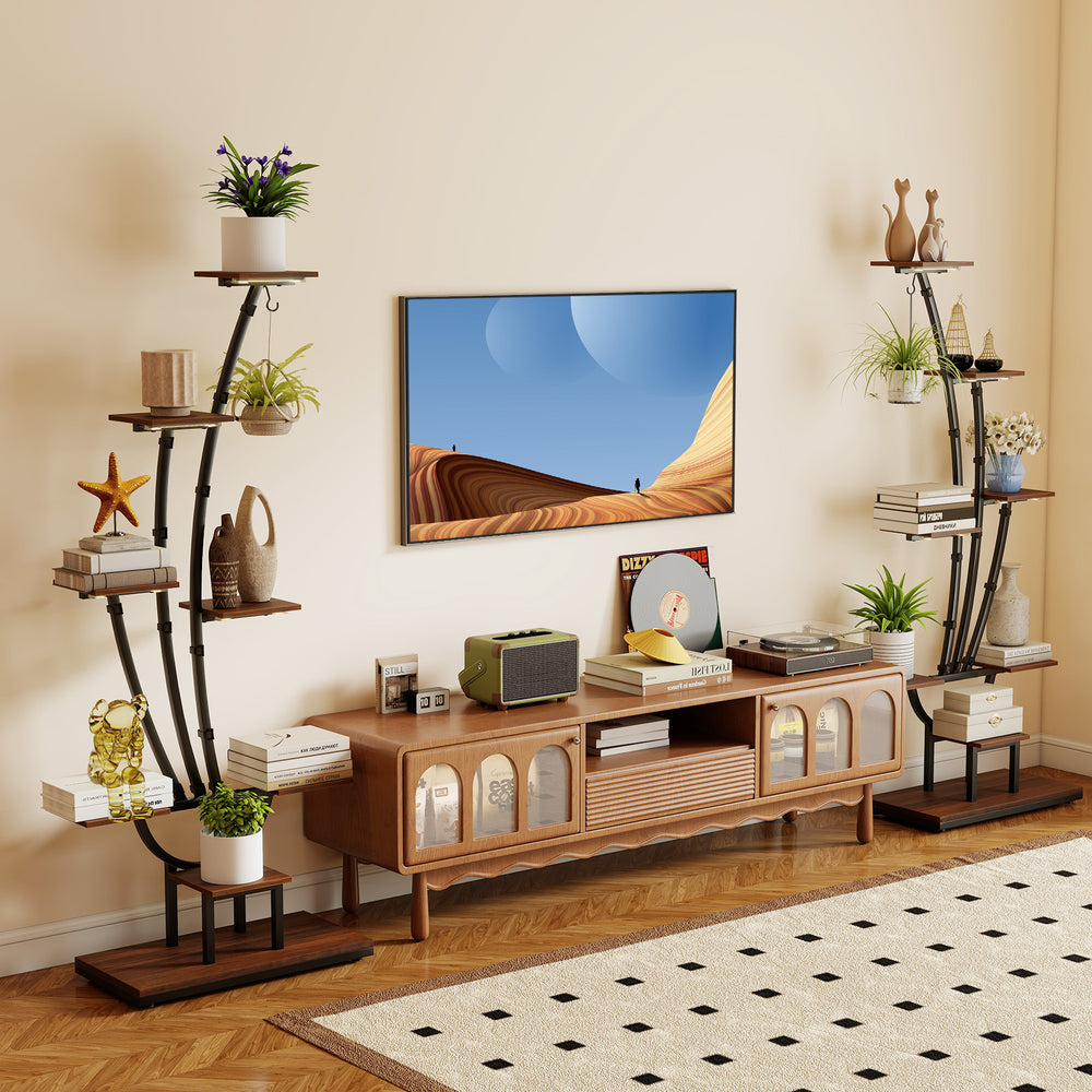 Stylish 8-tier metal plant stand with grow lights, perfect for organizing plants and decor in corners of any room.