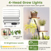 Indoor plant stand with 4-head grow lights, 8 tiers, and adjustable brightness, perfect for displaying plants and decor.