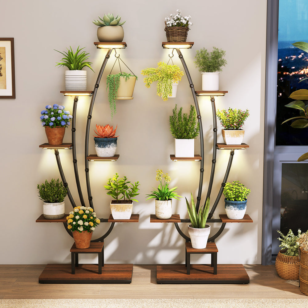 Indoor Plant Stand with Grow Lights Tall 8-Tier Corner Metal Plant Shelf-Set of 2 - Gallery View 1 of 10