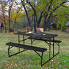 Folding picnic table bench set with wood-like texture in black, ideal for outdoor gatherings and parties.