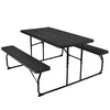 Folding picnic table bench set with wood-like texture in black, featuring spacious surface and sturdy design for.