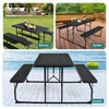 Folding picnic table bench set with wood-like texture in black, ideal for garden, balcony, or seaside gatherings.