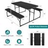 Folding picnic table bench set with wood-like texture in black, portable and lightweight for indoor and outdoor use.