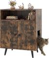 Industrial cat litter box enclosure in brown featuring a lovely cat-shaped entry and elegant door knob for easy access.