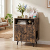 Industrial cat litter box enclosure in brown with double doors, open compartment, and cat-shaped entry for easy access.