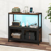 Industrial coffee bar cabinet in rustic brown with LED lights, charging station, and 3-tier storage for decor and.