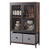 Industrial coffee bar cabinet in rustic brown with mesh doors, two storage compartments, and stylish decor.