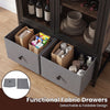 Functional fabric drawers in rustic brown coffee bar cabinet, showcasing detachable and foldable design for versatile.