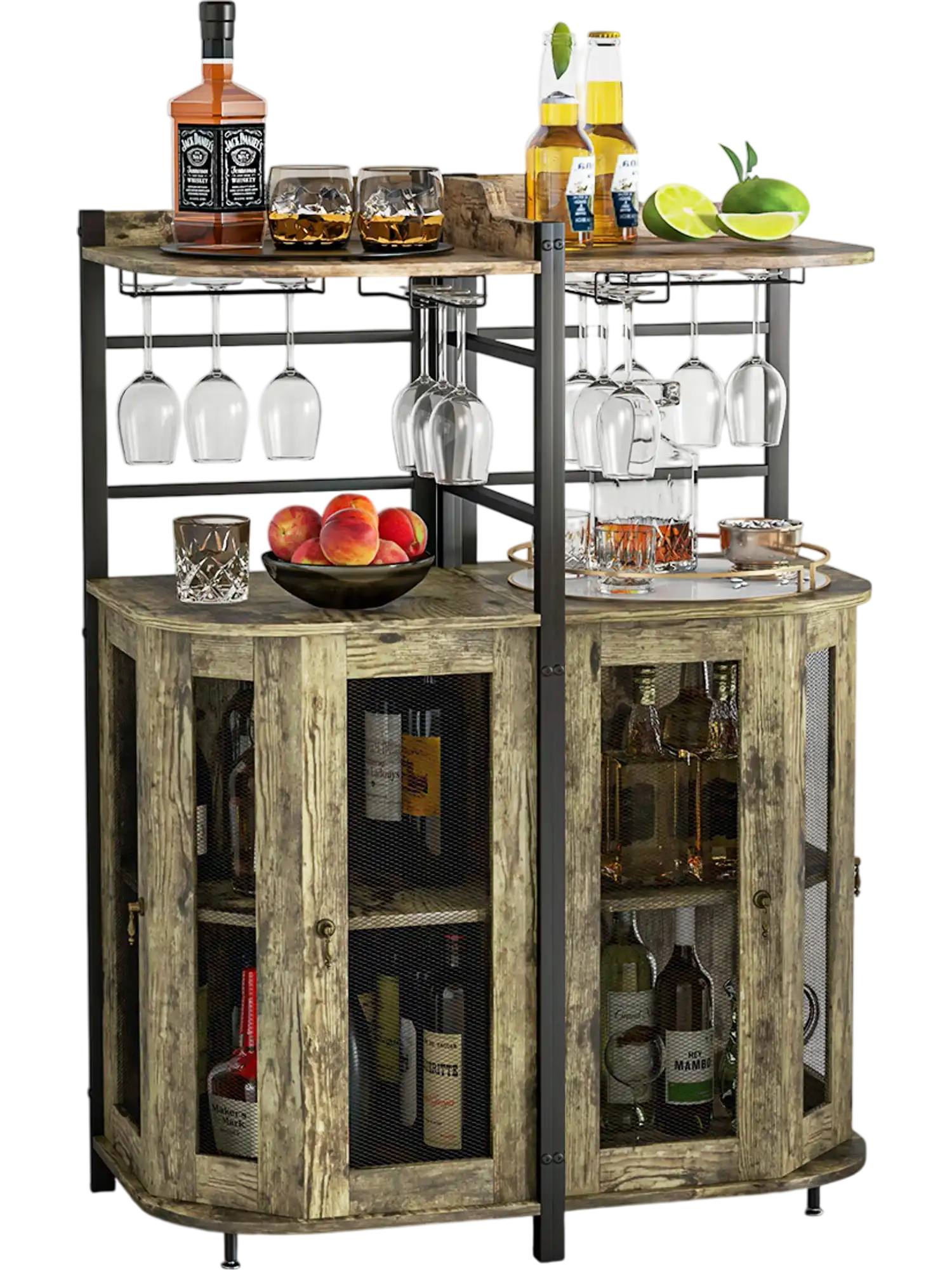 Costway Industrial Corner Bar Cabinet Glass Holder Adjustable Shelf Taupe 43261857 New