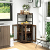 Industrial Corner Bar Cabinet with Glass Holder and Adjustable Shelf-Rustic Brown - Gallery View 1 of 10