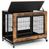 Industrial dog kennel with three lockable doors, showcasing a rustic brown finish and removable tray for convenient.
