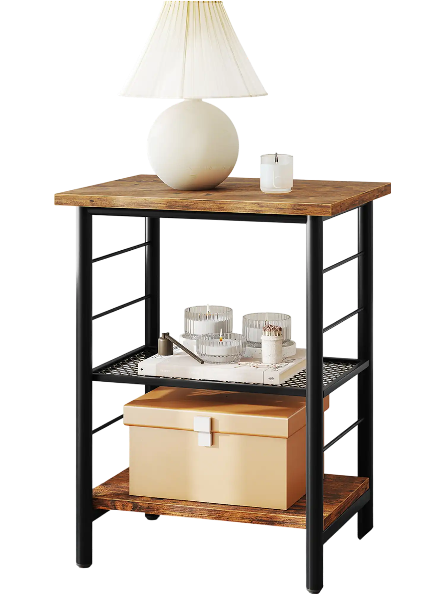 Costway 3-Tier Industrial End Table Nightstand Rustic Brown 853967412 New