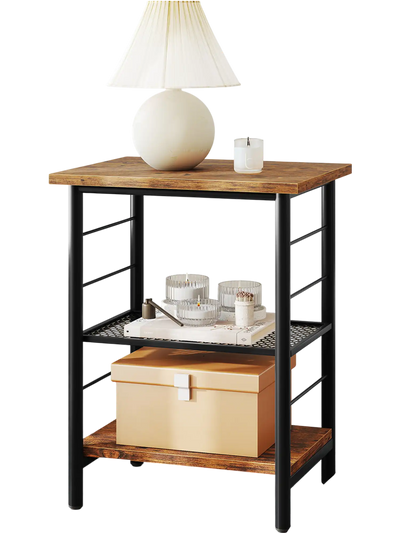Costway 3-Tier Industrial End Table Nightstand Rustic Brown 853967412 New
