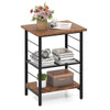 3-tier industrial end table in rustic brown with adjustable shelves, perfect for living room or bedroom storage.