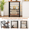 3-tier industrial end table with adjustable mesh shelves in rustic brown, perfect for living room or bedroom storage.
