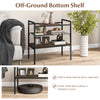 Industrial entryway table featuring a removable metal shelf and off-ground bottom shelf for organized storage and easy.