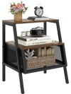 Industrial 3-tier nightstand in rustic brown with metal mesh compartment, perfect for organizing essentials and decor.