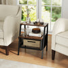 Industrial nightstand featuring a rustic brown finish, 3 tiers, metal mesh compartment, and open shelves for stylish.