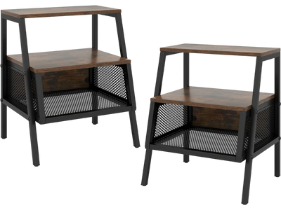 Costway Industrial Nightstand End Table Set of 2 w/ Open Shelves Metal Mesh 28689226 New