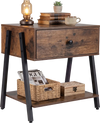 Industrial nightstand in rustic brown with a drawer and open shelf, perfect for bedroom or living room storage.