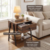 Rustic brown industrial nightstand featuring a spacious 20"x16" tabletop, practical drawer, and smooth metal slides for easy access.