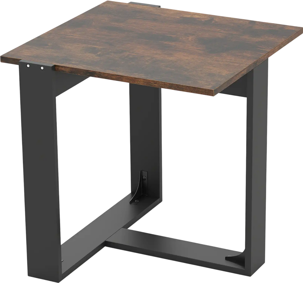 Industrial sofa end table featuring a spacious tabletop and stable T-shaped metal frame for versatile use in any room.