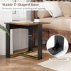 Industrial sofa end table with a stable T-shaped base and metal connectors, perfect for living room or bedroom use.