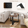 Industrial sofa end table with a spacious tabletop, T-shaped metal frame, and protective foot pads for floor safety.